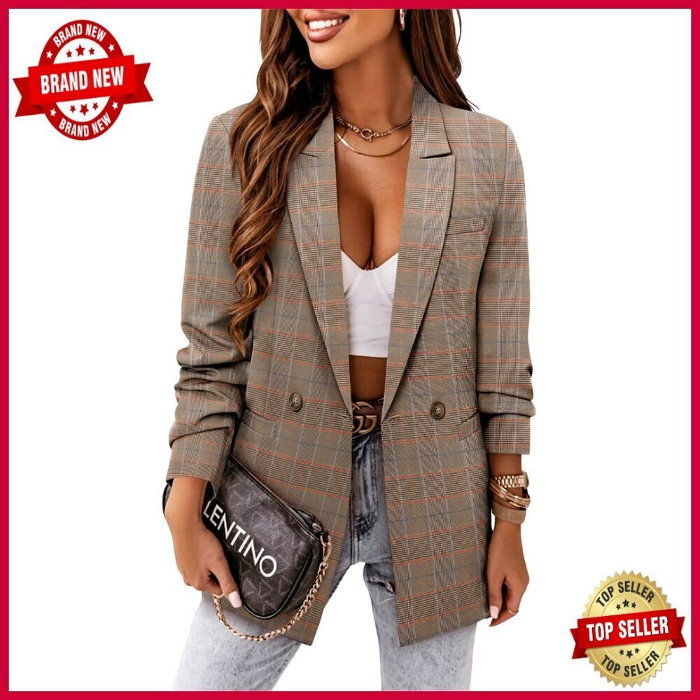 Women's Polyester Blazer with Lined Notch Lapel for Work Casual